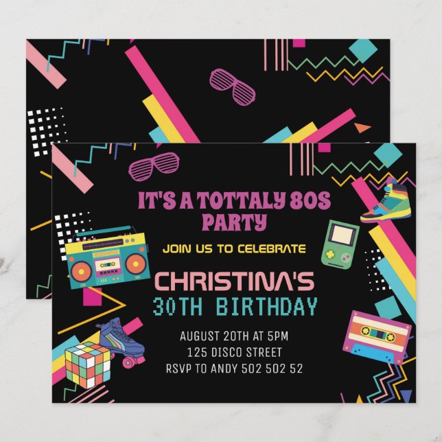 80's Themed Retro 80s Disco Party I Love The 80's Invitation (Front/Back)