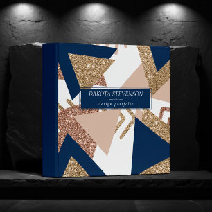 80s Trendy Abstract Navy and Rose Gold Album 3 Ring Binder
