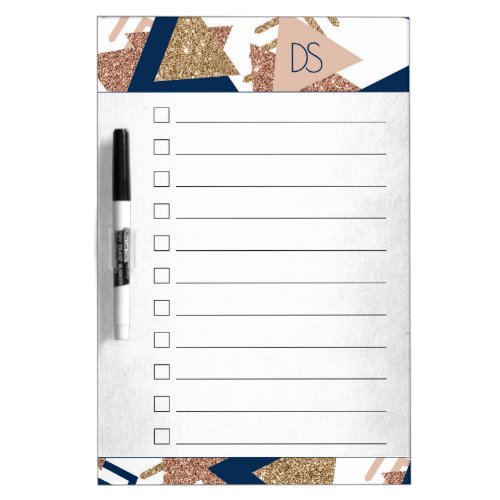 80s Trendy Abstract  Navy and Rose Gold Checklist Dry Erase Board