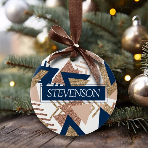 80s Trendy Abstract  Navy and Rose Gold Custom Ceramic Ornament
