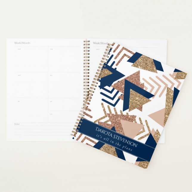 80s Trendy Abstract | Navy and Rose Gold Custom Planner (Display)