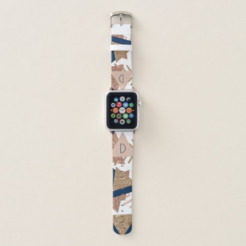 80s Trendy Abstract  Navy and Rose Gold Monogram Apple Watch Band