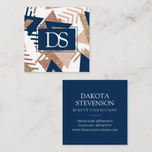 80s Trendy Abstract   Navy and Rose Gold Monogram Calling Card