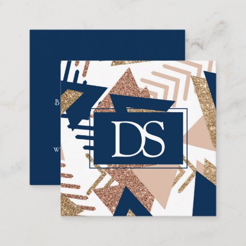 80s Trendy Abstract  Navy and Rose Gold Monogram Calling Card