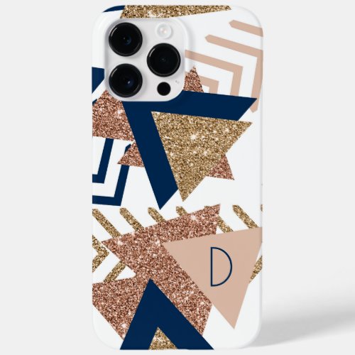 80s Trendy Abstract  Navy and Rose Gold Monogram Case_Mate iPhone 14 Pro Max Case