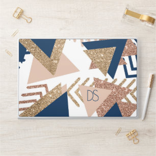 80s Trendy Abstract Navy and Rose Gold Monogram HP Laptop Skin