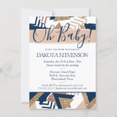 80s Trendy Abstract | Navy and Rose Gold Oh Baby Invitation (Front)