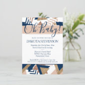 80s Trendy Abstract | Navy and Rose Gold Oh Baby Invitation (Standing Front)