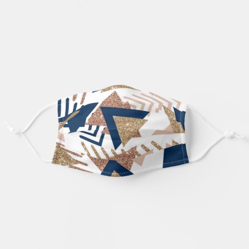80s Trendy Abstract  Navy and Rose Gold Pattern Adult Cloth Face Mask
