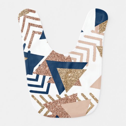 80s Trendy Abstract  Navy and Rose Gold Pattern Baby Bib