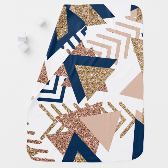80s Trendy Abstract | Navy and Rose Gold Pattern Baby Blanket (In Situ)
