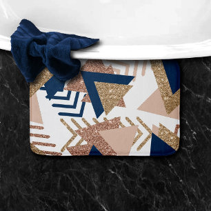 80s Trendy Abstract Navy and Rose Gold Pattern Bath Mat