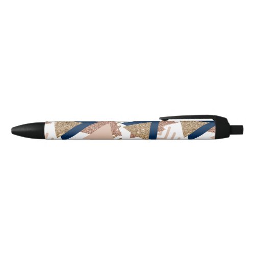 80s Trendy Abstract  Navy and Rose Gold Pattern Black Ink Pen