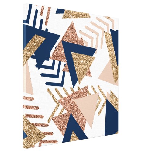 80s Trendy Abstract  Navy and Rose Gold Pattern Canvas Print