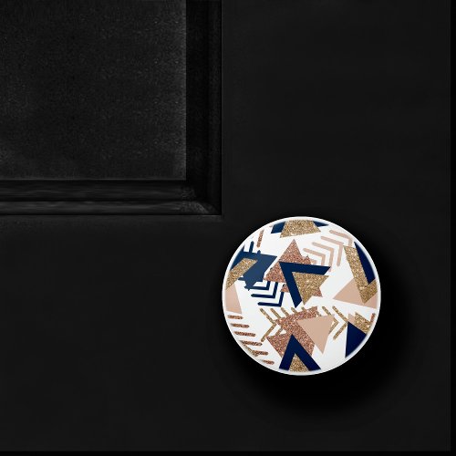 80s Trendy Abstract  Navy and Rose Gold Pattern Ceramic Knob