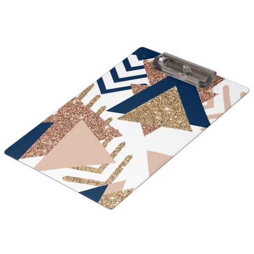 80s Trendy Abstract  Navy and Rose Gold Pattern Clipboard