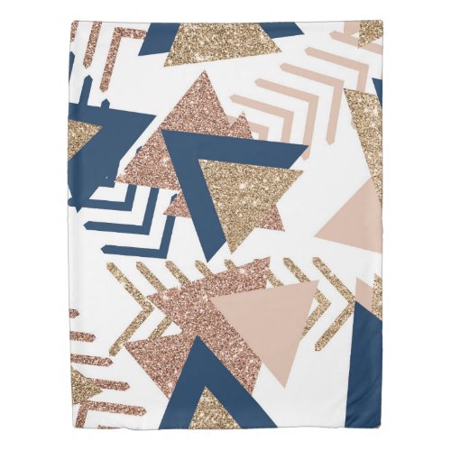 80s Trendy Abstract  Navy and Rose Gold Pattern Duvet Cover