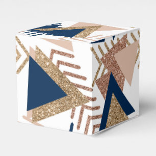 80s Trendy Abstract   Navy and Rose Gold Pattern Favor Boxes