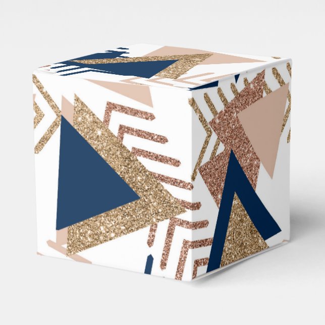 80s Trendy Abstract | Navy and Rose Gold Pattern Favor Boxes (Front Side)