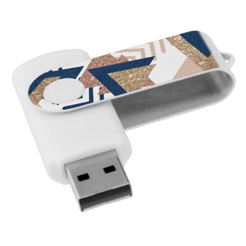 80s Trendy Abstract  Navy and Rose Gold Pattern Flash Drive