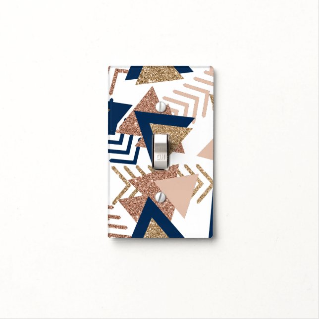 80s Trendy Abstract | Navy and Rose Gold Pattern Light Switch Cover (In Situ)