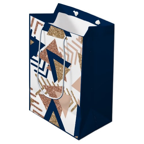 80s Trendy Abstract  Navy and Rose Gold Pattern Medium Gift Bag
