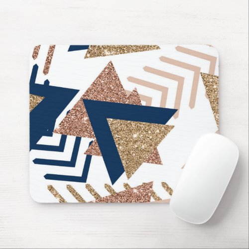 80s Trendy Abstract  Navy and Rose Gold Pattern Mouse Pad