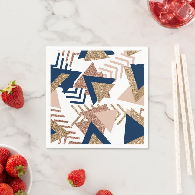 80s Trendy Abstract | Navy and Rose Gold Pattern Napkins (Insitu)