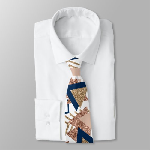 80s Trendy Abstract  Navy and Rose Gold Pattern Neck Tie