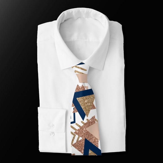 80s Trendy Abstract | Navy and Rose Gold Pattern Neck Tie (Creator Uploaded)