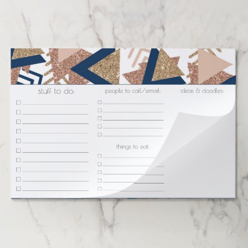 80s Trendy Abstract  Navy and Rose Gold Pattern Paper Pad