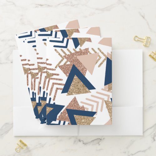 80s Trendy Abstract  Navy and Rose Gold Pattern Pocket Folder