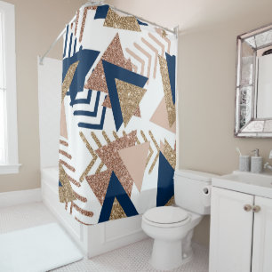 80s Trendy Abstract Navy and Rose Gold Pattern Shower Curtain