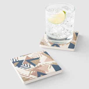 80s Trendy Abstract Navy and Rose Gold Pattern Stone Coaster