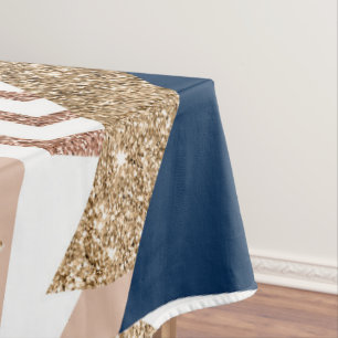 80s Trendy Abstract Navy and Rose Gold Pattern Tablecloth