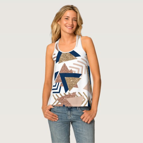 80s Trendy Abstract  Navy and Rose Gold Pattern Tank Top