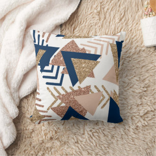 80s Trendy Abstract   Navy and Rose Gold Pattern Throw Pillow