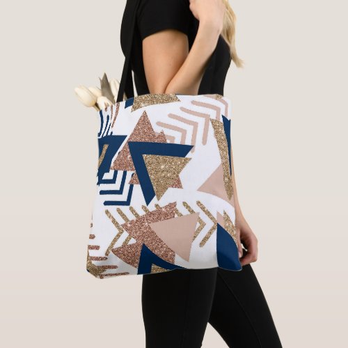 80s Trendy Abstract  Navy and Rose Gold Pattern Tote Bag