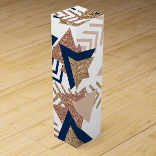 80s Trendy Abstract Navy and Rose Gold Pattern Wine Box