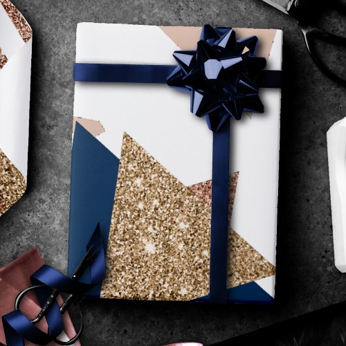 80s Trendy Abstract  Navy and Rose Gold Pattern Wrapping Paper