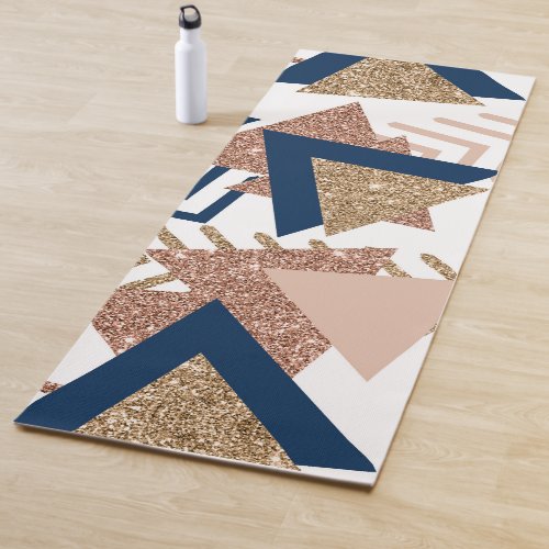 80s Trendy Abstract  Navy and Rose Gold Pattern Yoga Mat