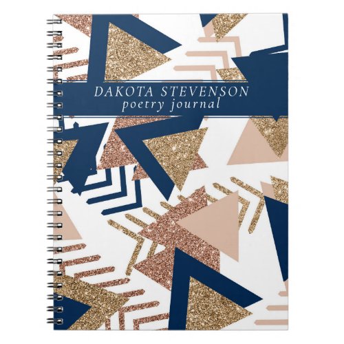 80s Trendy Abstract  Navy and Rose Gold Poetry Notebook