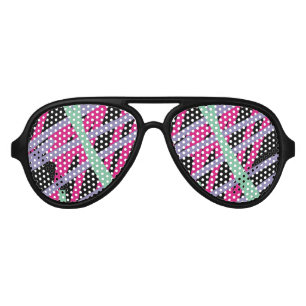 80s Trippy Eyes Purple Pink Teal Lines Psychedelic Aviator Sunglasses