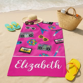 80s Vibes Neon Pink Summer Retro Your Name Printed