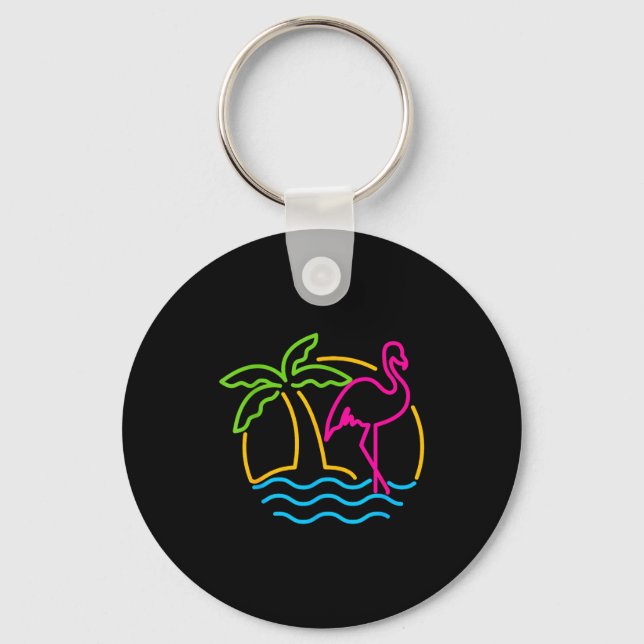 80s Vintage Miami Retro Neon Nk Flamingo  Keychain (Front)