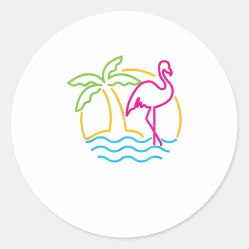 80s Vintage Miami Retro Neon Pink Flamingo Classic Round Sticker