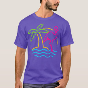 80s Vintage Miami Retro Neon Pink Flamingo T-Shirt