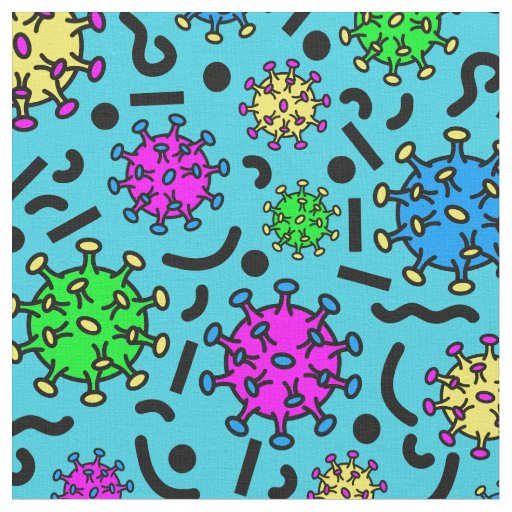 80s viruses on blue fabric