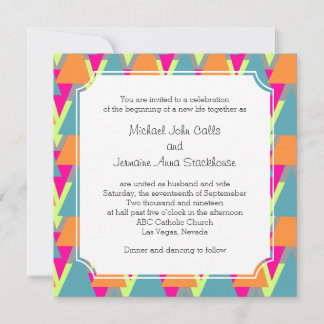 80's Wedding Theme Style Geometric Pattern Invitation
