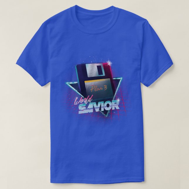 80s World Savior - Retro Wave Floppy Disk - Comput T-Shirt (Design Front)
